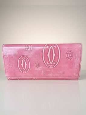 Cartier Happy Birthday Continental Long Wallet in Pink Patent Calfskin Leather